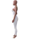 Spring Women Sexy White V-neck Straps Backless Slim Fit Jumpsuit