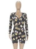 Spring Fashion New Year 2022 Print Long Sleeve V Neck Rompers
