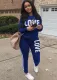Winter Casual Blue Letter Print Round Collar Long Sleeve Top And Pant Wholesale Two Piece Clothing