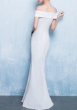Women Summer White Formal One Shoulder Shoulder High Slit Mermaid Evening Dress