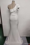 Women Summer White Formal Off Shoulder High Slit Mermaid Evening Dress