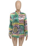 Women Spring Print Ethic Long Sleeve Classic Blouse