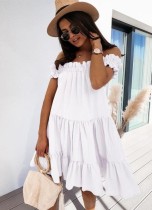 Women Summer White Off Shoulder Ruffles Islander Casual Dress