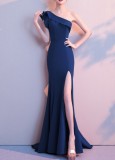 Women Summer Royal Blue Formal One Shoulder Shoulder High Slit Mermaid Evening Dress