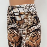 Spring Women Sexy Brown Snake Printed High Waist Slim Fit Leggings