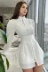 Spring Women Sexy White Button Up High Neck Long Sleeve A-line Party Dress