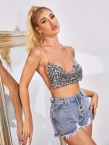 Summer Women Sexy Bling Bling Silver Leopard Metal Chain Backless Nightclub Tube Top