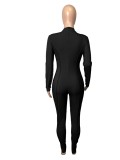 Spring Women Sexy Black Joint Round Neck Long Sleeve Sim Fit Jumpsuit