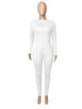 Spring Women Sexy White Joint Round Neck Long Sleeve Sim Fit Jumpsuit