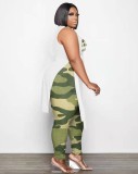 Summer Women Plus Size Printed O-neck Sleeveless Slim Slit Long Top and Green Printed Tight Pants Set Wholesale Two Piece Clothing