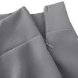 Spring Elegant Grey High Waist With Belt Ruffles Skirt