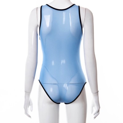 Summer Sexy Blue Mesh See Through Cut Out Sleeveless Bodysuit