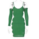 Spring Sexy Green Straps With Sleeve Hollow Out Mini Dress