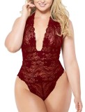 Summer Plus Size Red Halter Sexy Lace Bodysuit Lingerie