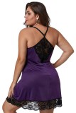 Summer Plus Size Purple Straps V Neck With Sexy Lace Mini Dress Lingerie