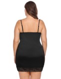 Summer Plus Size Black Straps V Neck With Sexy Lace Mini Dress Lingerie