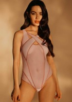 Summer Sexy Grey Mesh See Through Cut Out Sleeveless Bodysuit