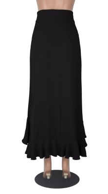 Spring Elegant Black High Waist With Belt Ruffles Skirt