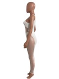 Women Summer White Party Sexy Hollow Out Sleeveless Mesh Bodycon Jumpsuit