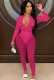 Women Spring Rose Party Sexy Zipper Bodysuit and Mesh Leggings Two Piece Set