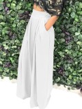 Women Summer White Wide Legges High Waist Casual Trousers