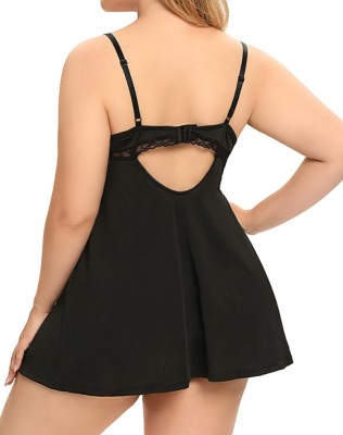 Women Black Slit Babydoll with G-String Valentine Sexy Underwear Plus Size Lingerie