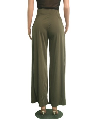 Women Summer Green Wide Legges High Waist Casual Trousers