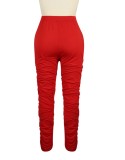 Women Summer Red High Waist Stack Cotton Pants