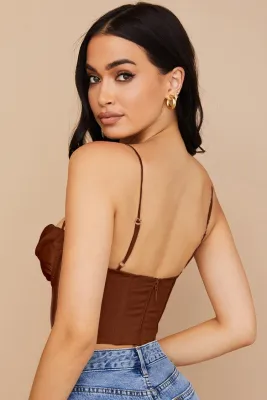 Summer Women Sexy Wine Red Luxury Zipper Back Crop Padded Bralette Corset Top