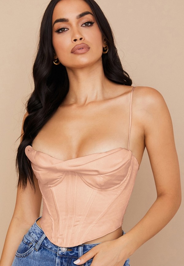 Summer Women Sexy Light Pink Luxury Zipper Back Crop Padded Bralette Corset Top