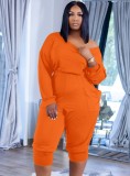 Autumn Casual Orange Stacked Jumpsuit with Pockets