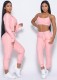 Spring Women Sporty Pink Tank Zipper Sweatshirt and Pants Three Piece Wholesale Jogger Suit