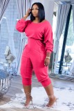 Autumn Casual Rose Red Stacked Jumpsuit with Pockets