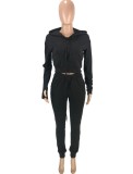 Spring Women Sporty Black Tank Zipper Sweatshirt and Pants Three Piece Wholesale Jogger Suit