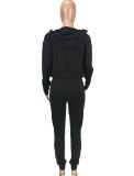Spring Women Sporty Black Tank Zipper Sweatshirt and Pants Three Piece Wholesale Jogger Suit
