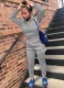 Spring Women Casual Gray Zipper Long Sleeve Hoodies and Sweatpants Two Piece Wholesale Sportswear