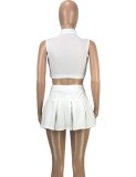 Summer Women Sexy White Zpper Sleeveless Crop Tank and A-line Skirt Wholesale Two Piece Sets