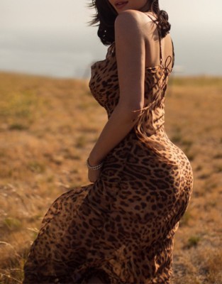 Summer Women Sexy Leopard Straps Backless Slim Long Dress
