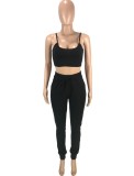 Spring Women Sporty Black Tank Zipper Sweatshirt and Pants Three Piece Wholesale Jogger Suit