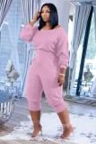 Autumn Casual Pink Stacked Jumpsuit with Pockets