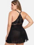 Plus Size Women Sexy Black Lace Lingerie Dress