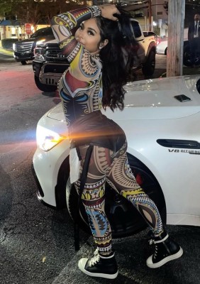 Srping Sexy Fashion Print See Through Long Sleeve Jumpsuit
