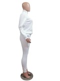 Spring Casual White Zipper Collar Long Sleeve And Pant Wholesale Womens 2 Piece Sets