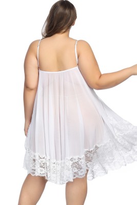 Plus Size Women Sexy White Lace Braces Lingerie Dress