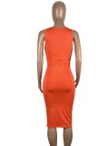 Summer Sexy Orange Deep V Neck Sleeveless Midi Dress