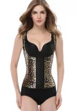 Plus Size Leopard Print Straps Rubber Bodyshaper Underbust Waist Corset