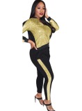 Spring Fashion Yellow Sequins Zipper Top And Pant Wholesale Women'S Two Piece Sets