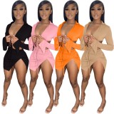 Women Spring Black Sexy Strings Crop Top and Slit Mini Skirt Two Piece Set