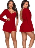 Women Spring Red One Shoulder Formal Rompers