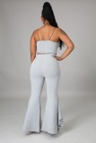 Women Summer Grey Strap Crop Top and High Waist Bell Pants Two Piece Set